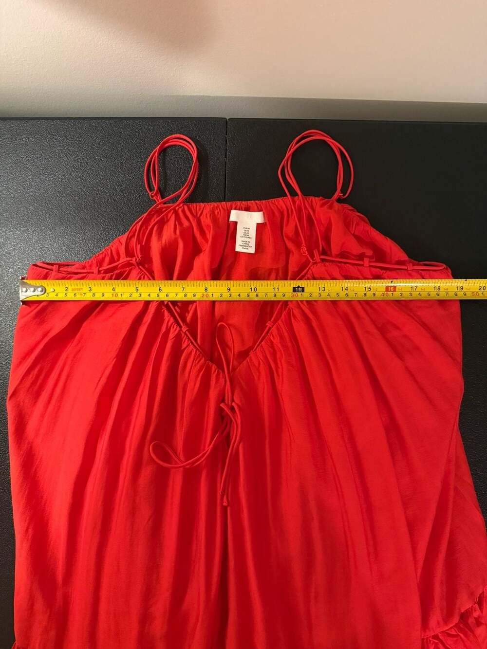 H&M Women's Red Spaghetti Strap Tiered Mini Dress with V-Neck and Tie Front-M - Picture 5 of 6